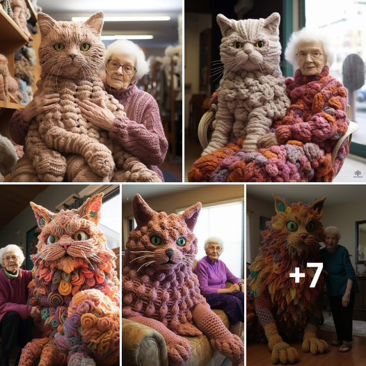An 80-year-old grandmother finishing her cat crochet
