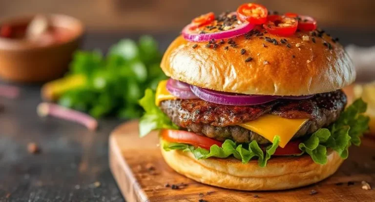 Beef Burger with an Array of Toppings
