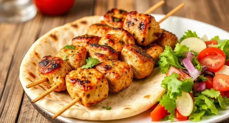 Chicken Kebabs with Pita Bread and Salad