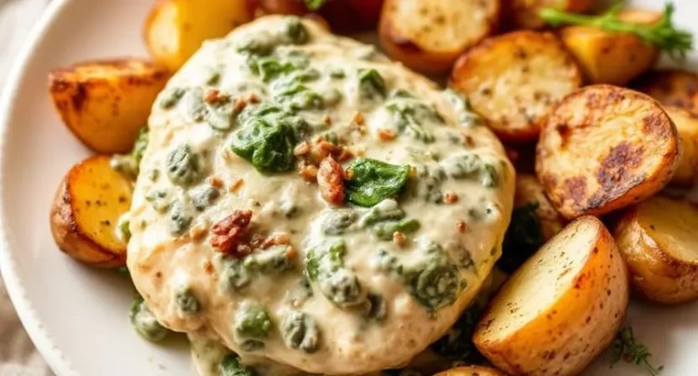 Creamy Spinach Chicken with Roasted Potatoes