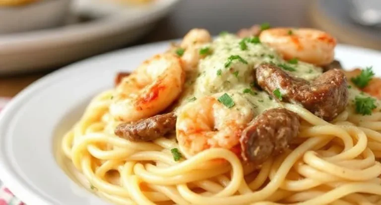 Cajun Shrimp and Steak Alfredo Pasta