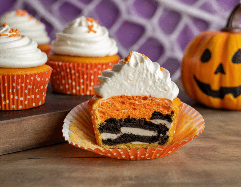 Brownie Bottom Halloween Cupcakes