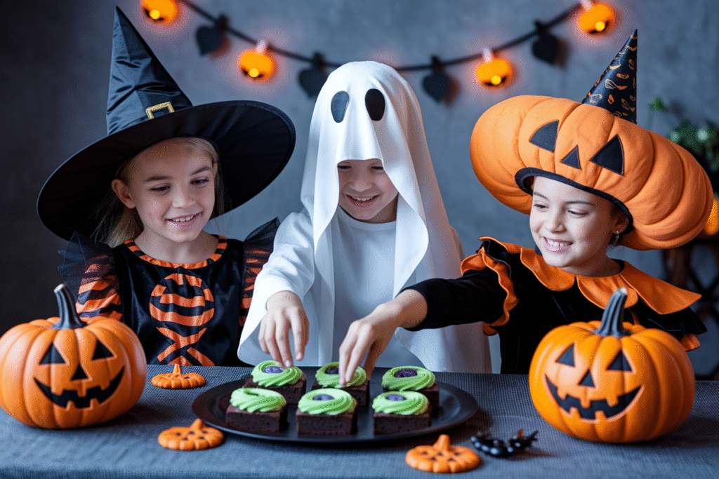Kids Enjoying Brownies at a Halloween Party