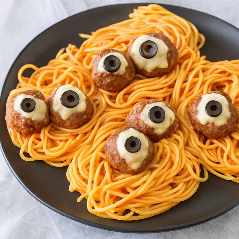 Easy Spooky Spaghetti and Cheese Stuffed Meatballs – Halloween Dinner