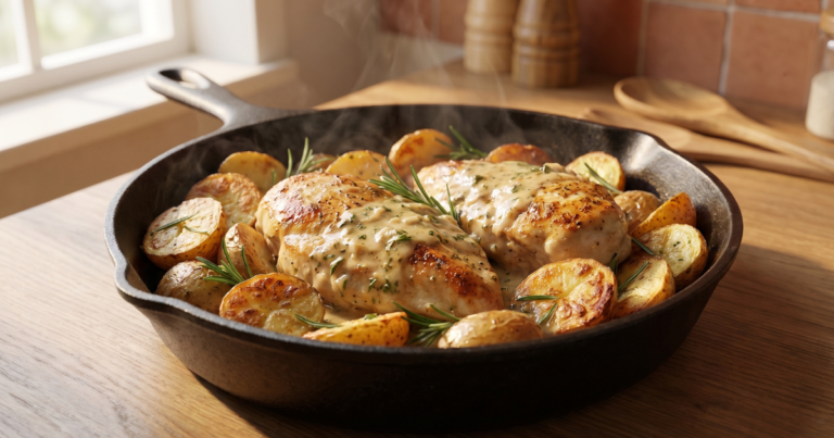 Irresistible Creamy Garlic Chicken with Crispy Baby Potatoes