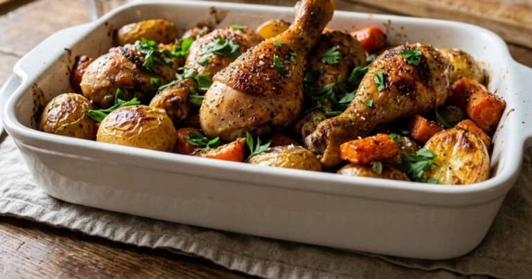 Juicy Oven Baked Chicken Drumsticks with Potatoes & Carrots