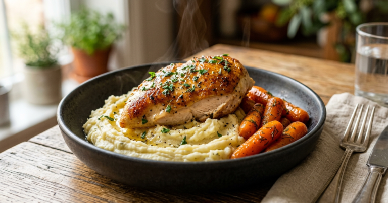 Velvety Herb Mustard Chicken with Classic Comfort Sides