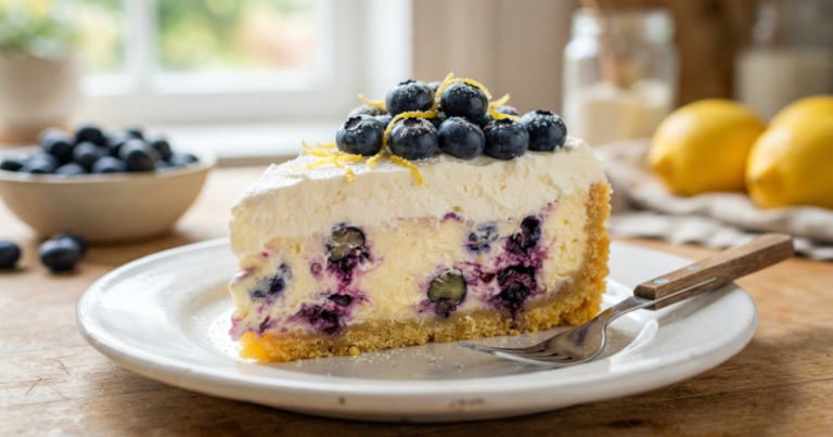 Heavenly No Bake Lemon Blueberry Cream Cake
