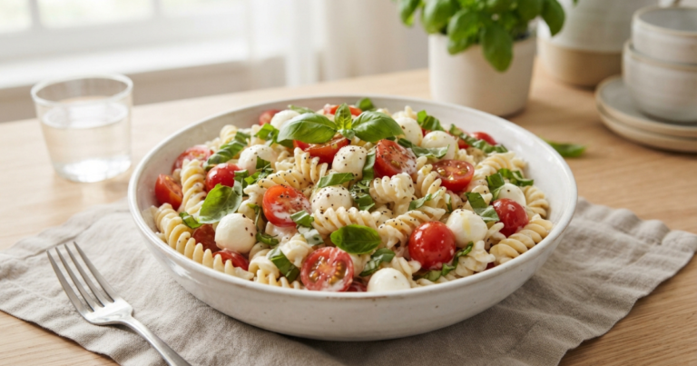 Irresistibly Creamy Caprese Pasta Salad
