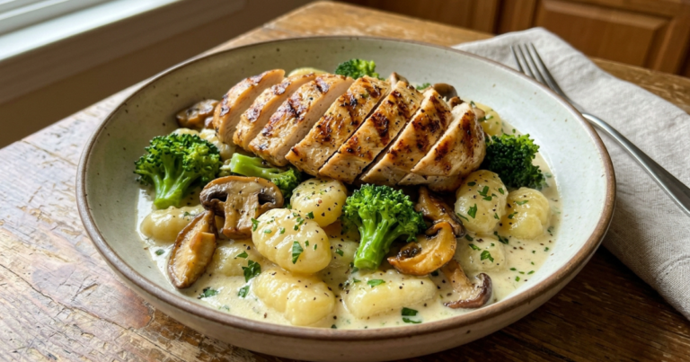 Ultimate Creamy Garlic Herb Gnocchi Bowl with Roasted Chicken
