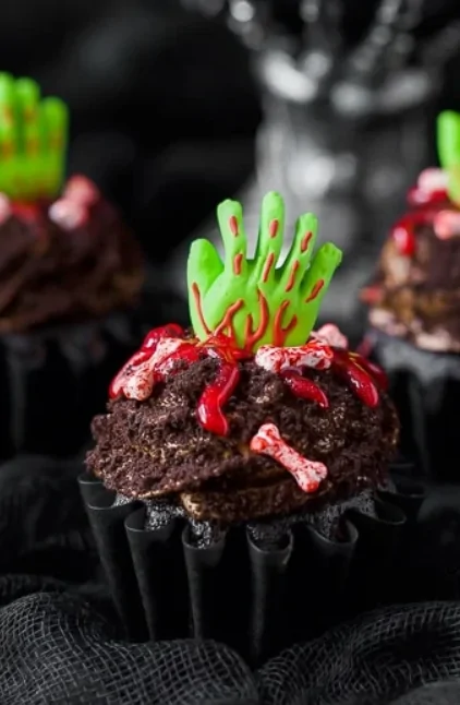 Zombie Hand Cupcakes