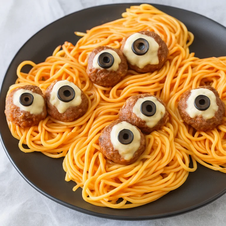 Easy Spooky Spaghetti and Cheese Stuffed Meatballs – Halloween Dinner