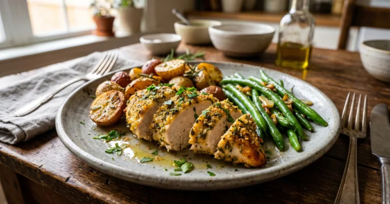 Ultimate Herb Crusted Chicken with Garlic Veggies & Potatoes