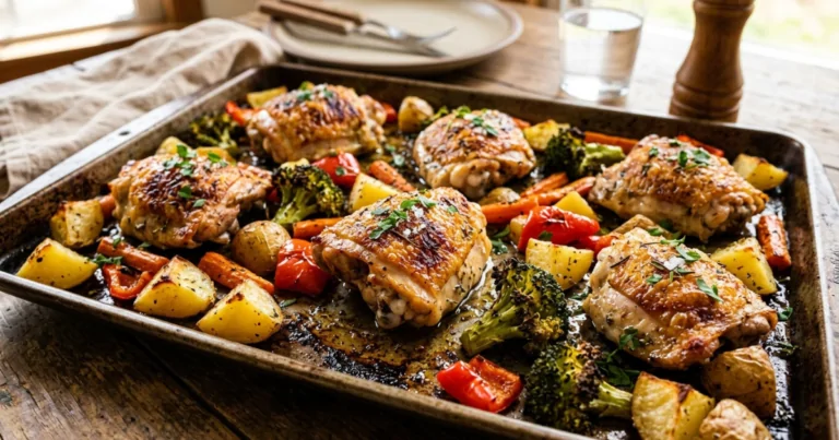 Crispy Sheet Pan Chicken Thighs with Roasted Veggies