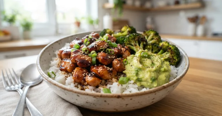 The Ultimate Sticky Teriyaki Chicken Bowls with Fresh Guacamole