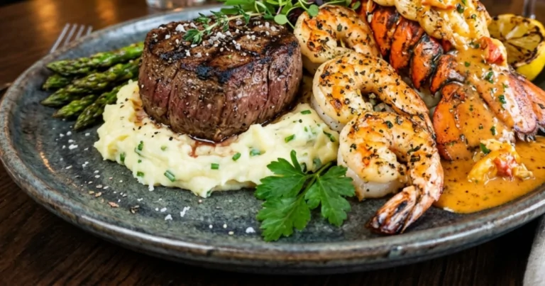 Ultimate Surf & Turf Filet Mignon with Grilled Shrimp & Lobster Sauce